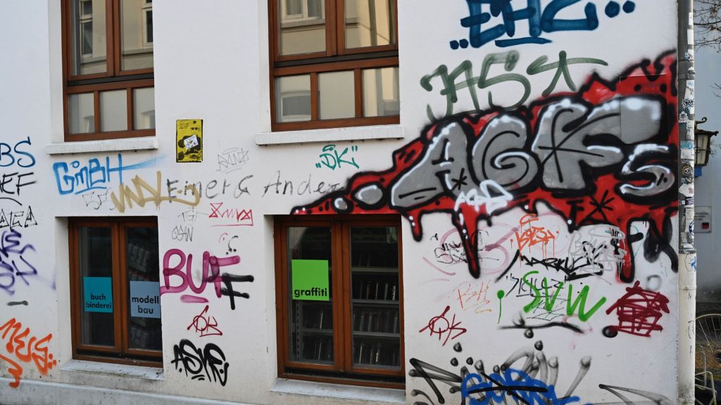 Graffiti on white wall.