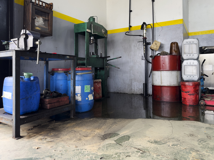 Industrial workshop oil spill