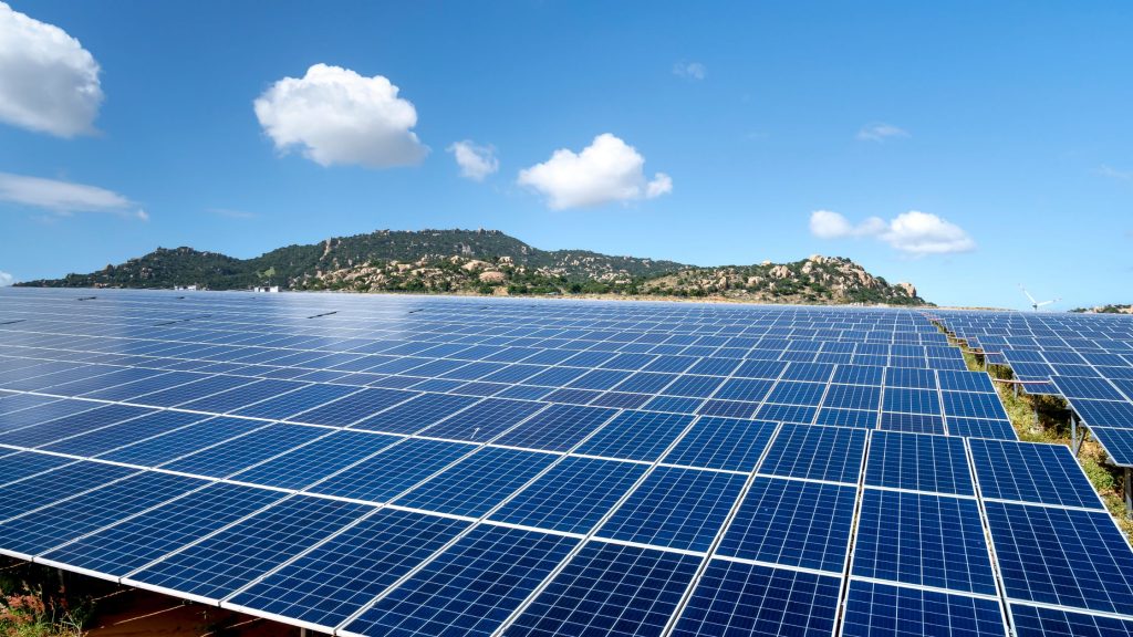 Industrial solar panels in the mountains